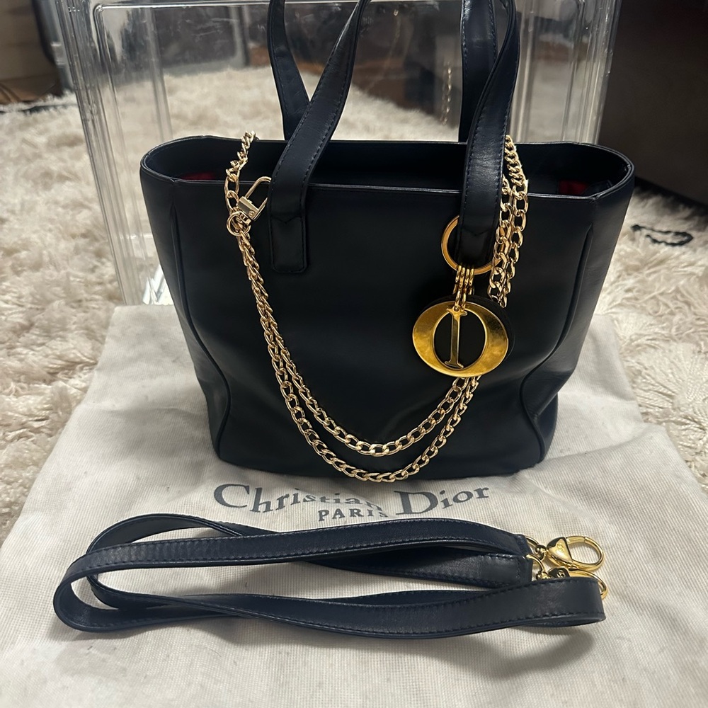 Christian Dior Lady Dior 2 Way Tote Bag Navy